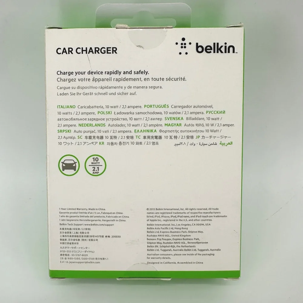 Belkin 10W Car Charger with 4ft Lightning Cable for iPhone 5 iPad Mini Black